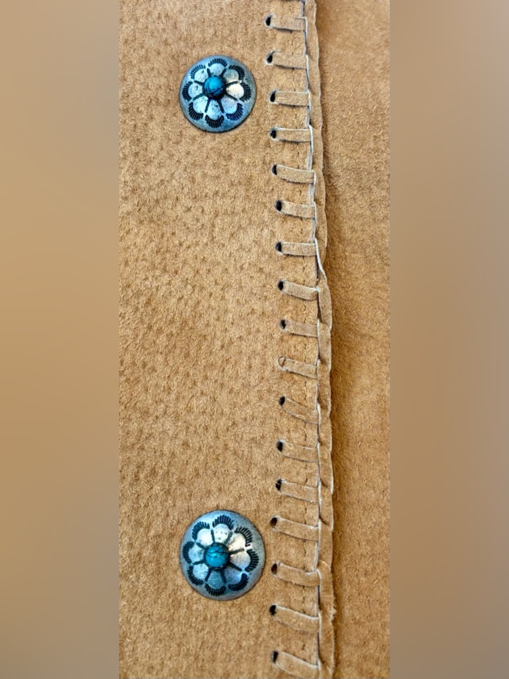 Via Accenti Fringe Suede Western Jacket in Tan with Turquoise & Beads, 22W - Picture 9 of 12